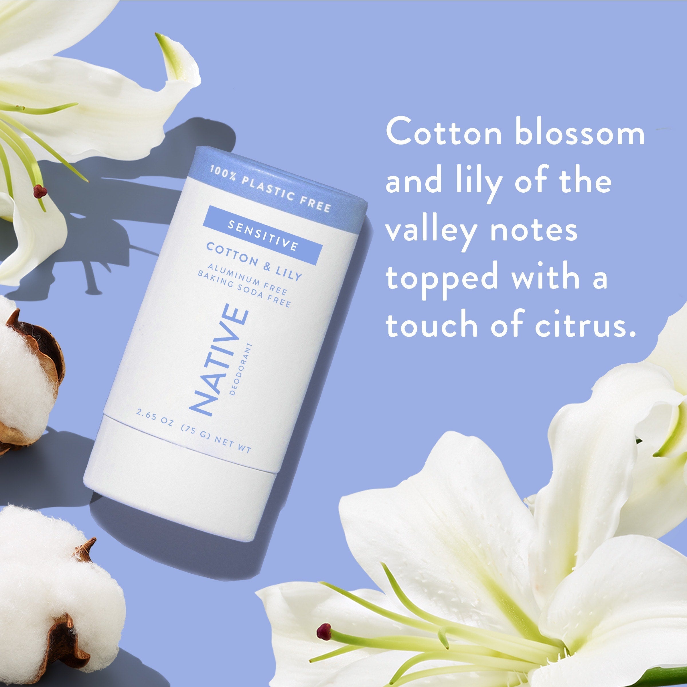 Plastic Free Sensitive Deodorant Stick - Cotton & Lily / Classic / 2.65oz - Clean Care Essential